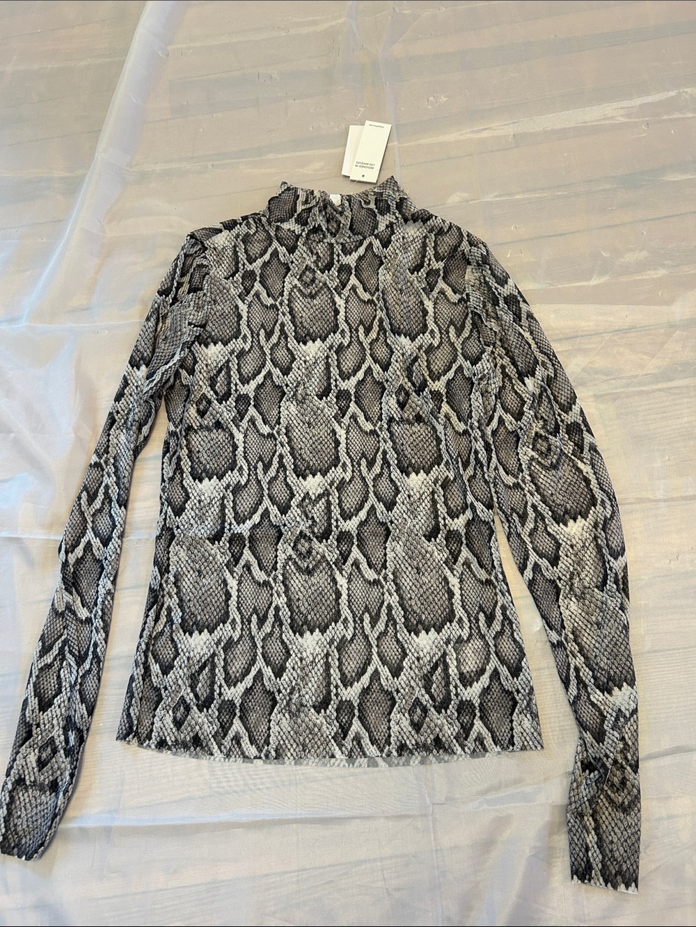 AFRM Snake-Print Mock Neck Long Sleeve Top - Gray, Black